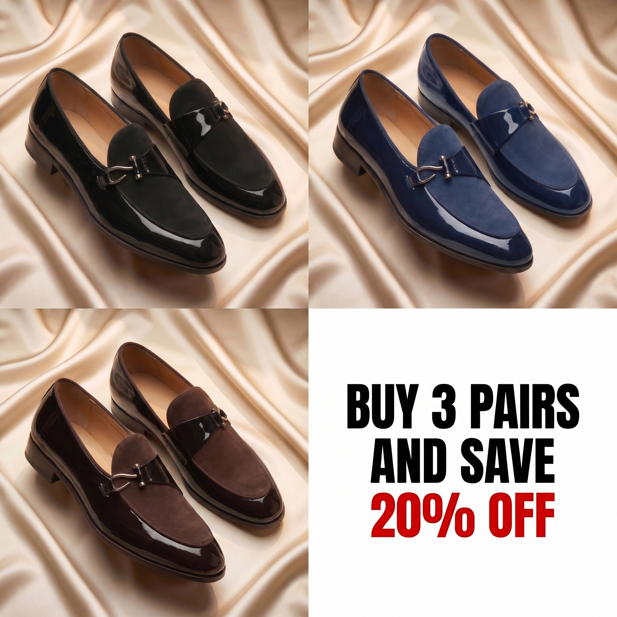 Men's Bit Loafers with Patent Finish and Suede Look Vamp