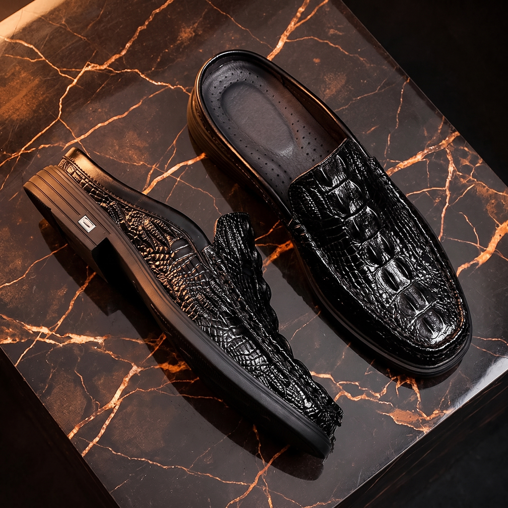 Men's Backless Mule Loafers with Textured Finish