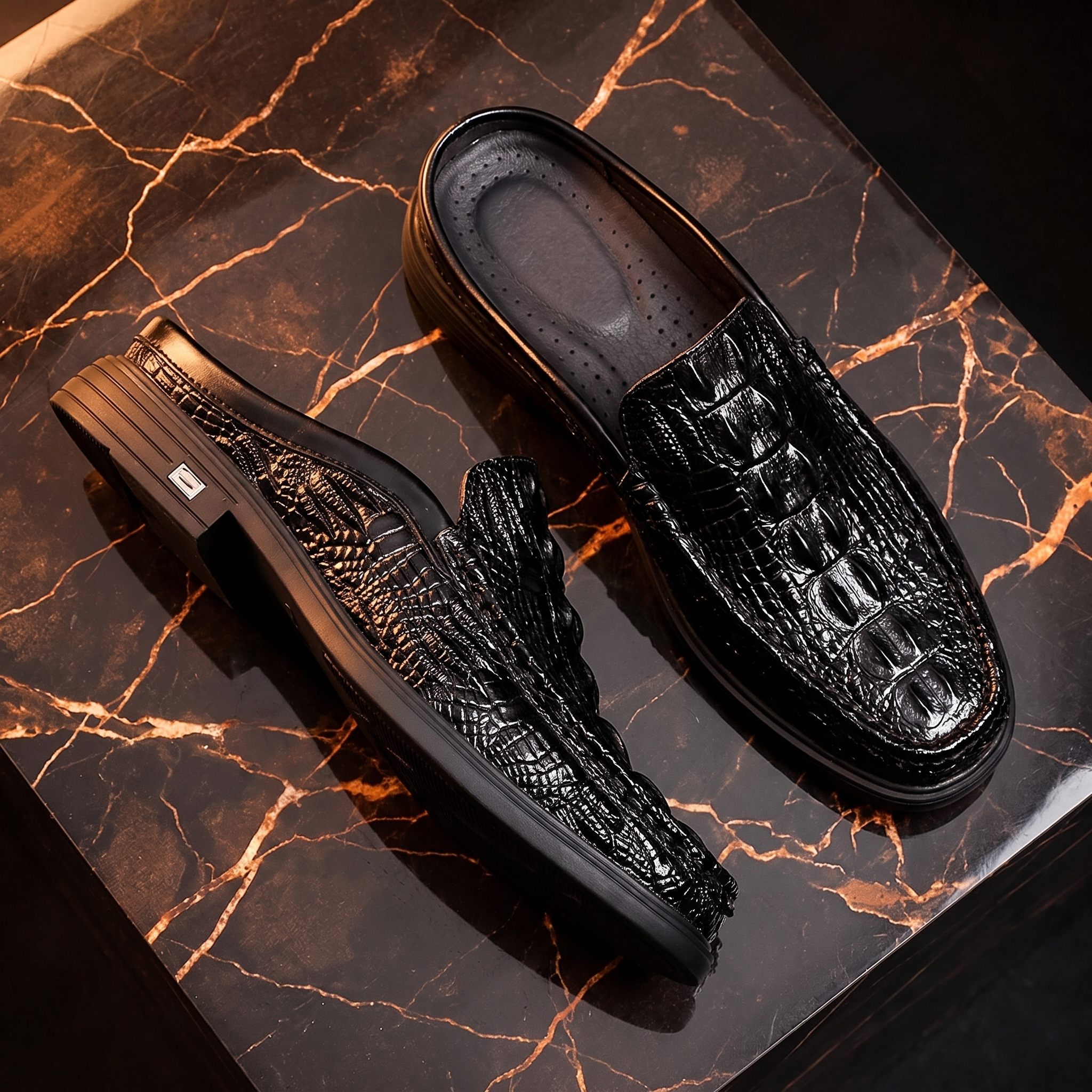 Men's Backless Mule Loafers with Textured Finish