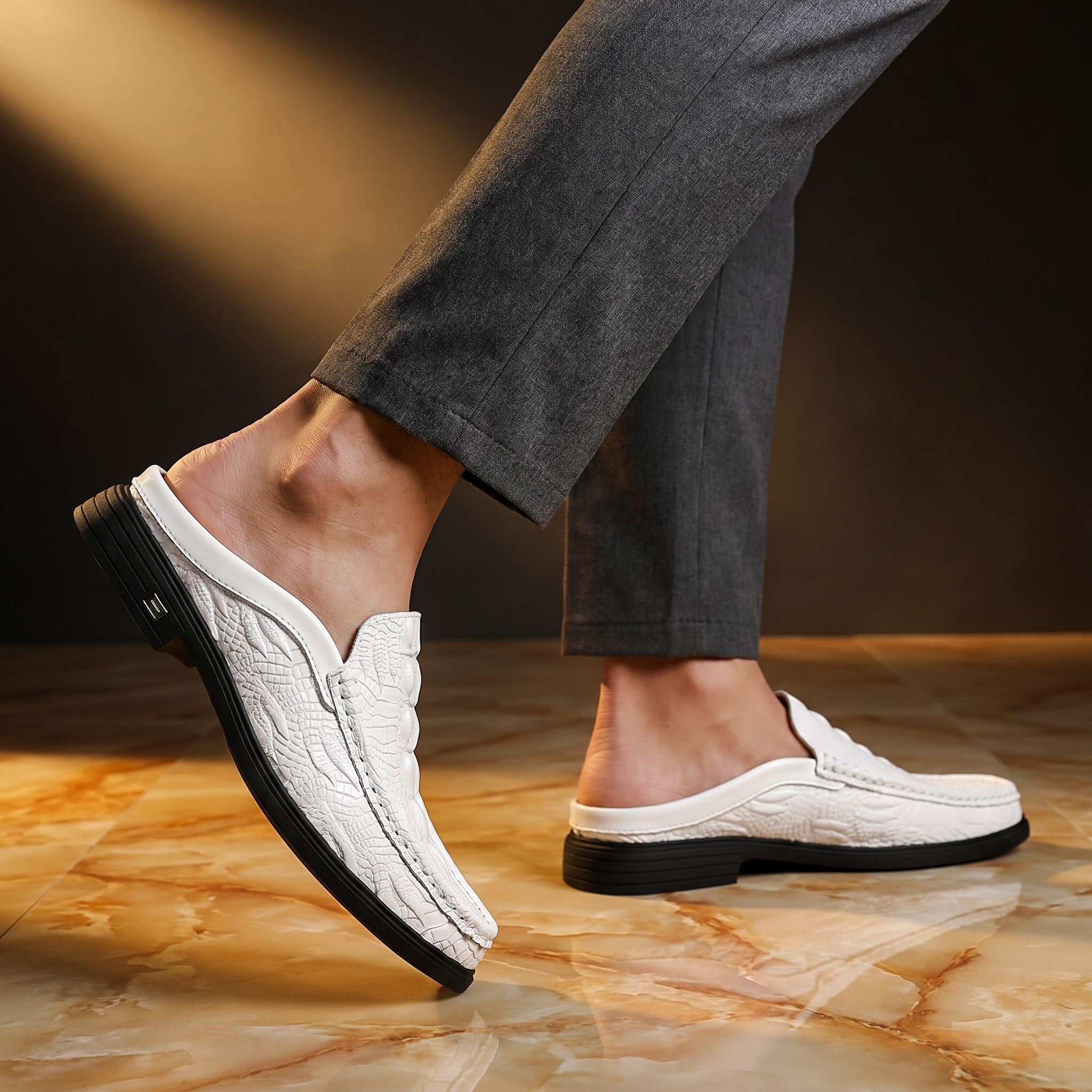 Men's Backless Mule Loafers with Textured Finish
