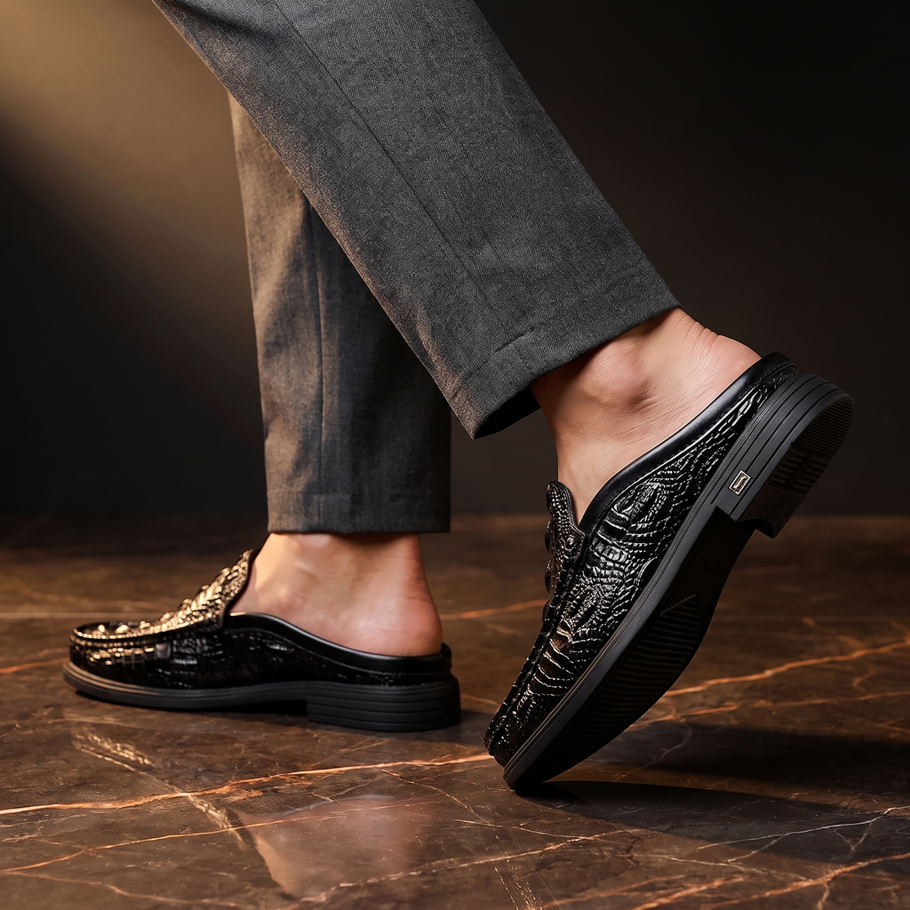 Men's Backless Mule Loafers with Textured Finish