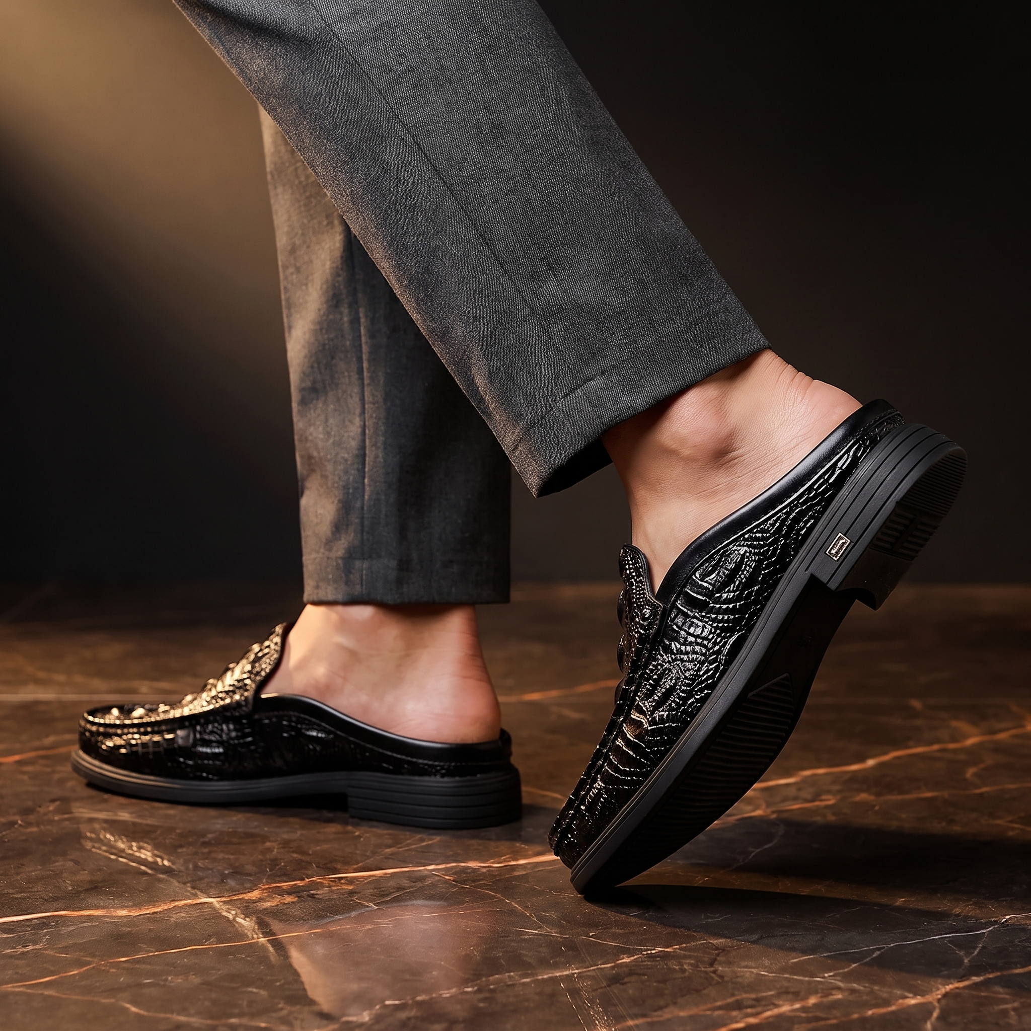 Men's Backless Mule Loafers with Textured Finish