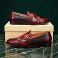 Men's Croc Effect Loafers with Double Buckle Detail