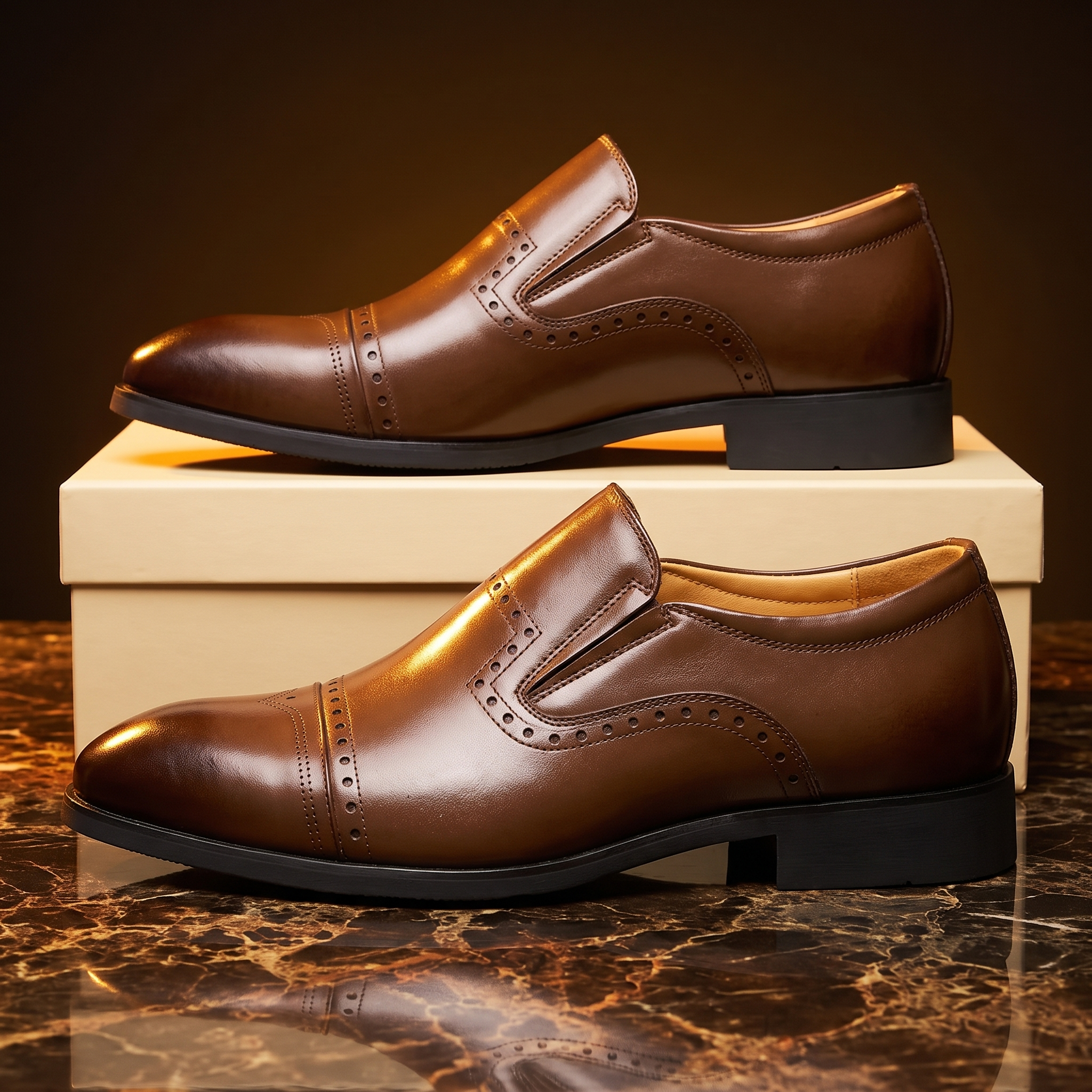 Men's Slip On Brogue Loafers with Cap Toe