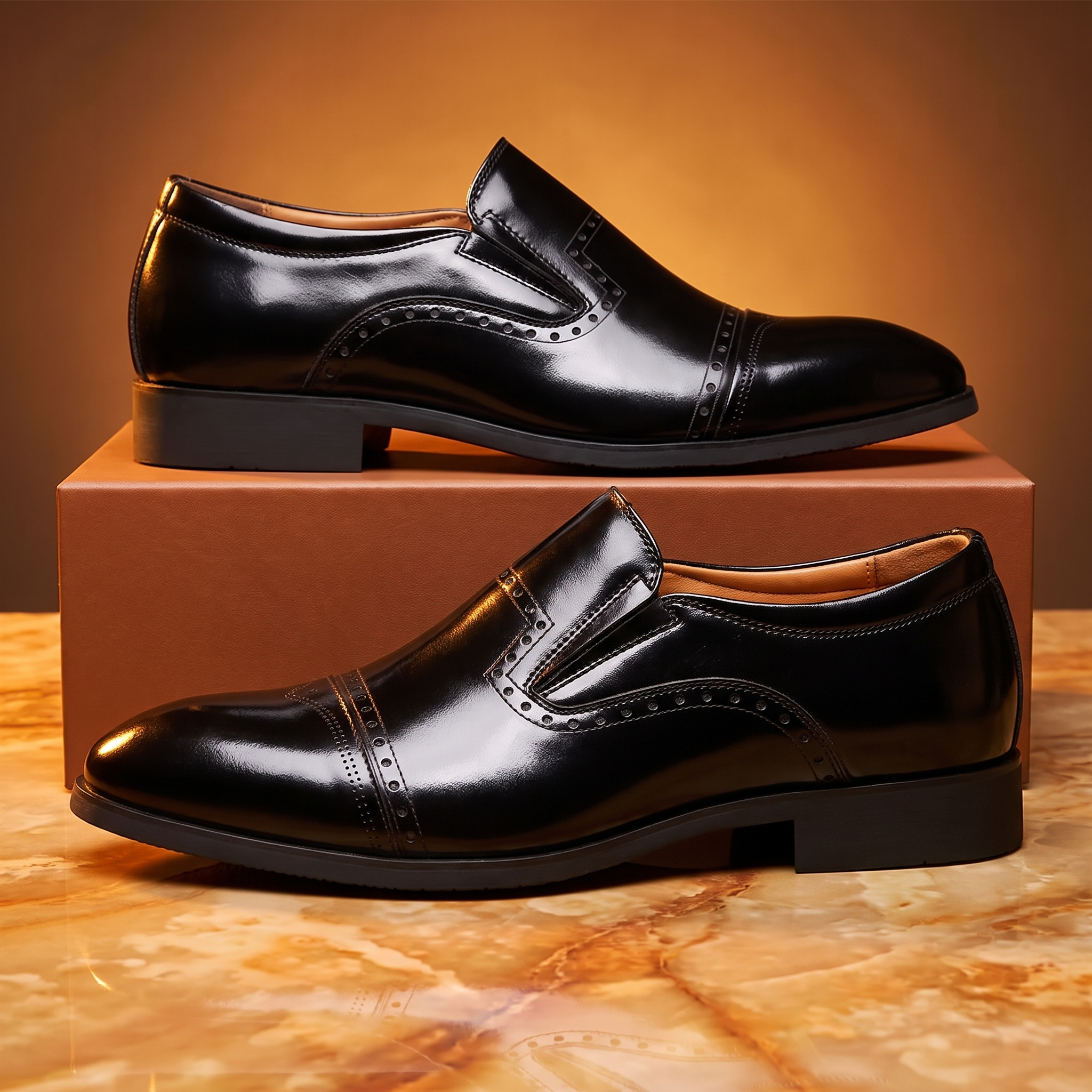 Men's Slip On Brogue Loafers with Cap Toe