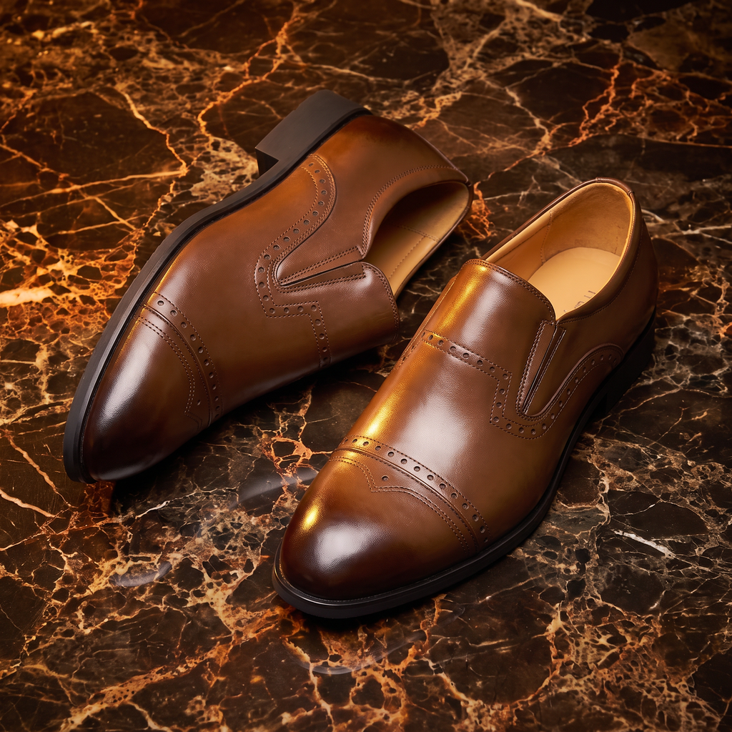 Men's Slip On Brogue Loafers with Cap Toe