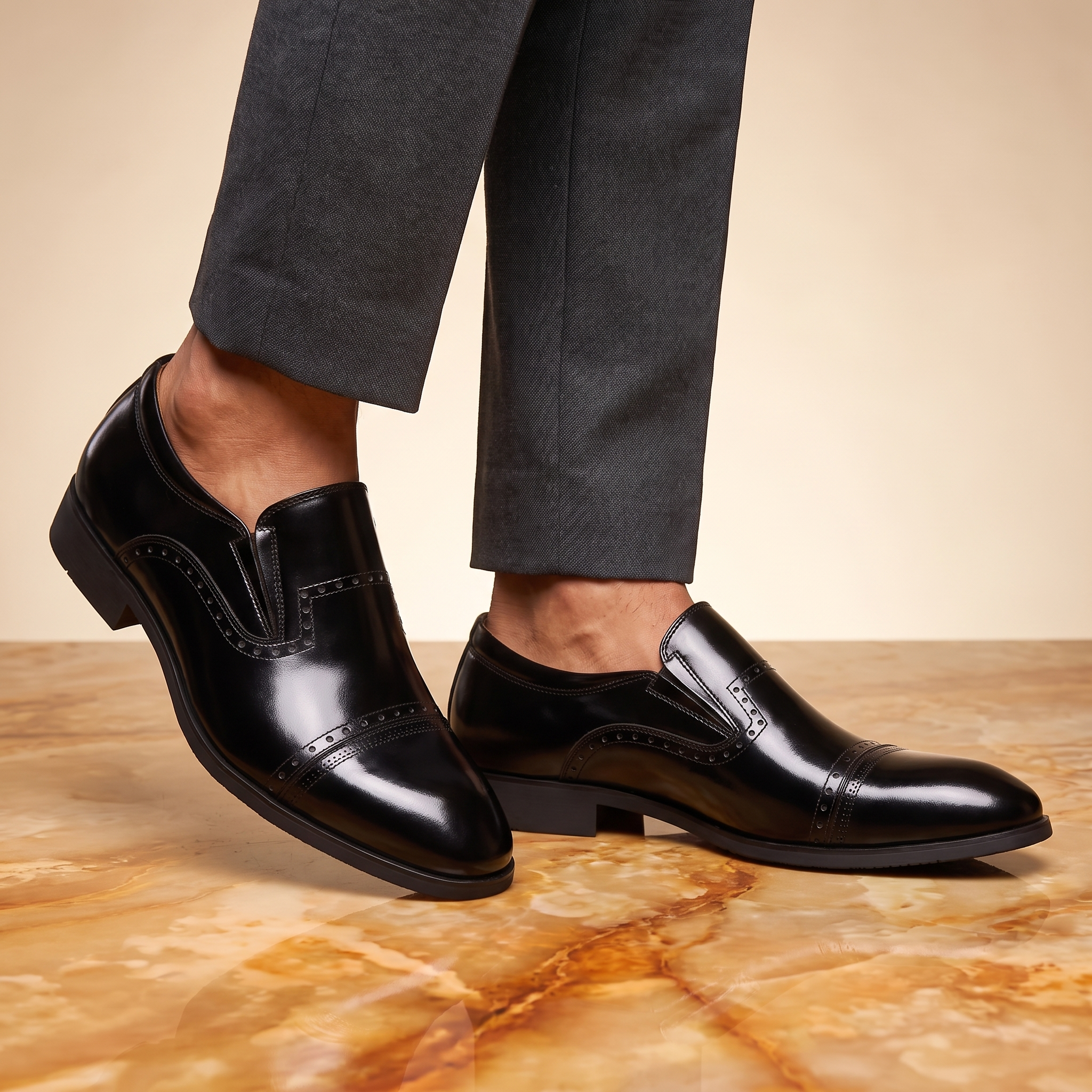 Men's Slip On Brogue Loafers with Cap Toe
