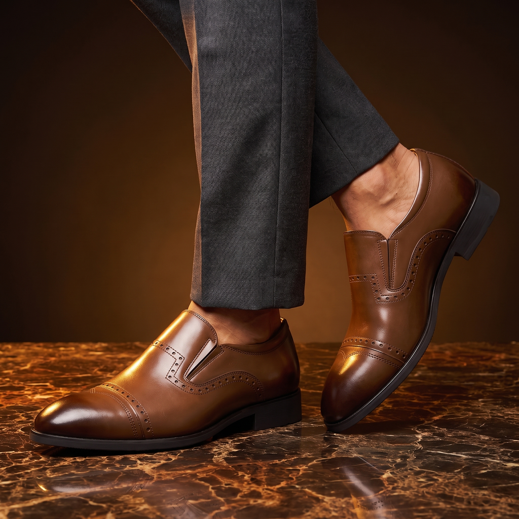 Men's Slip On Brogue Loafers with Cap Toe