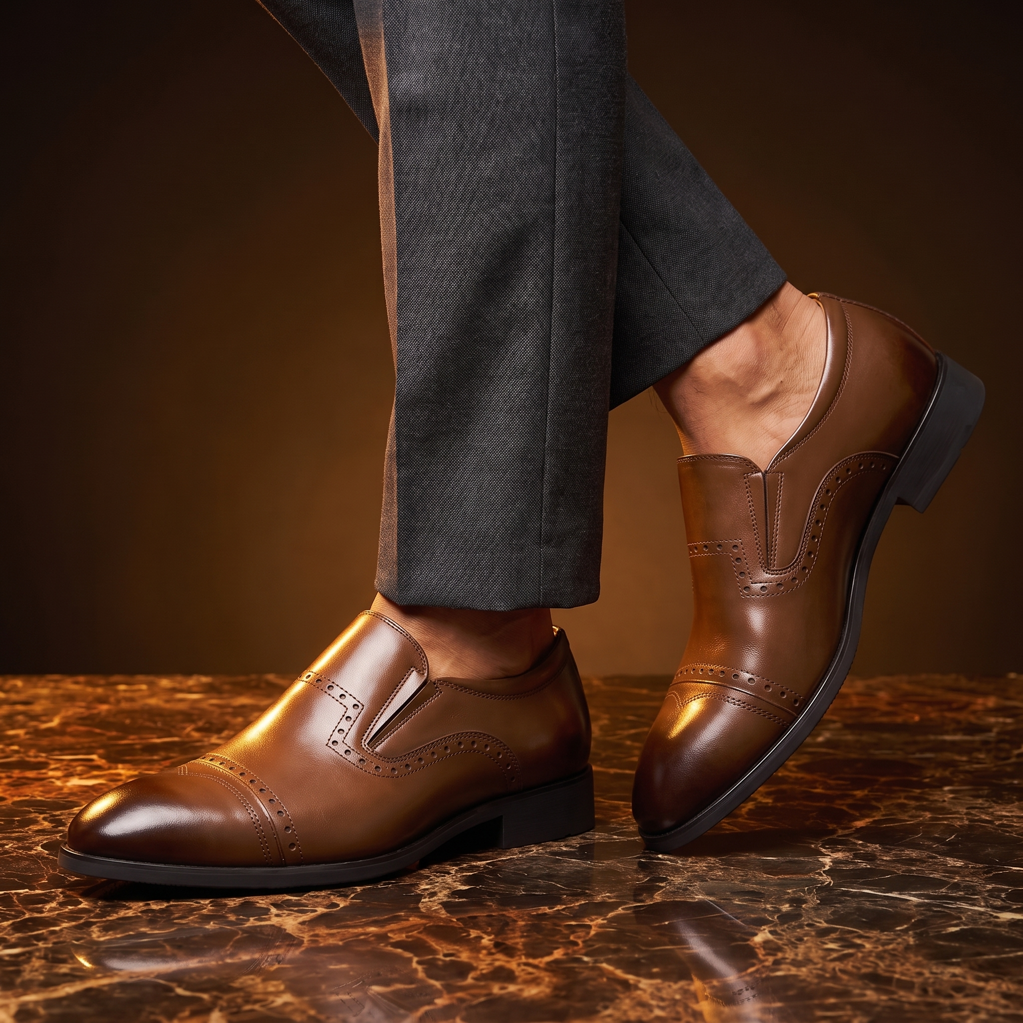 Men's Slip On Brogue Loafers with Cap Toe