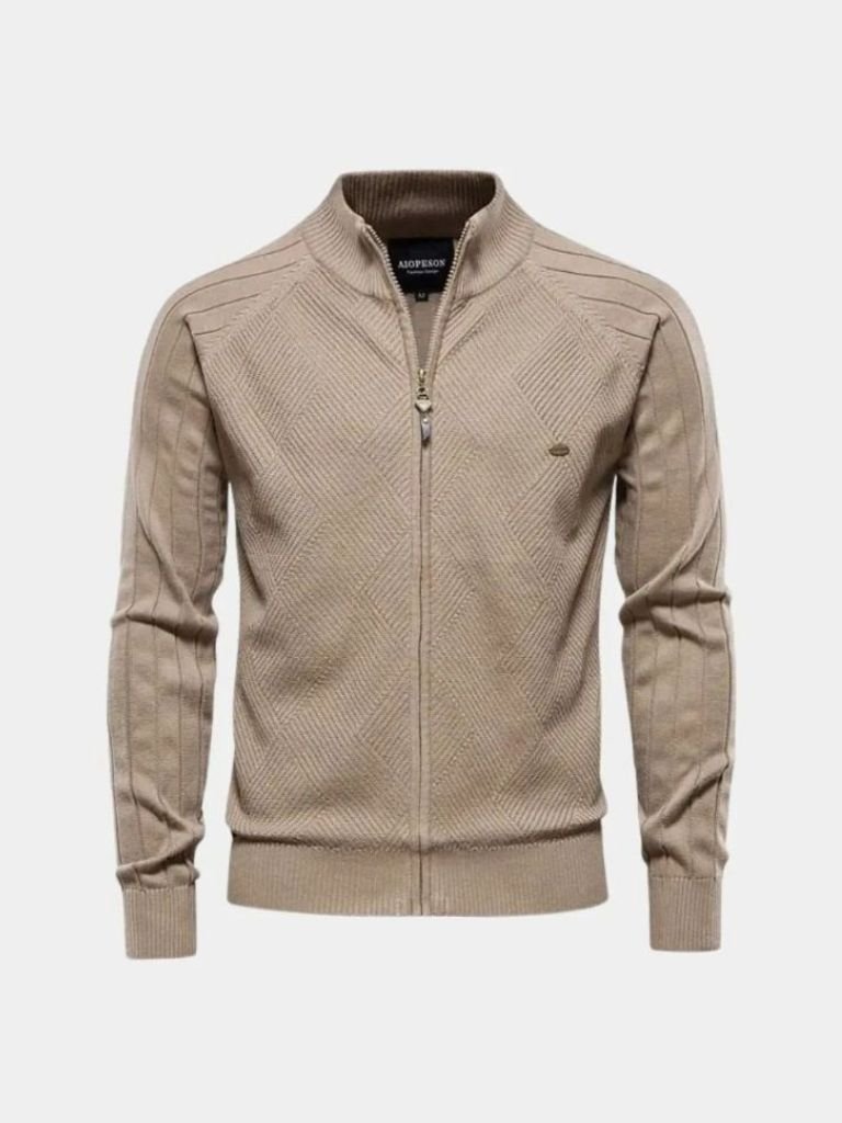 Men's Zip Up Knitted Cardigan – Jacquard Stand Collar