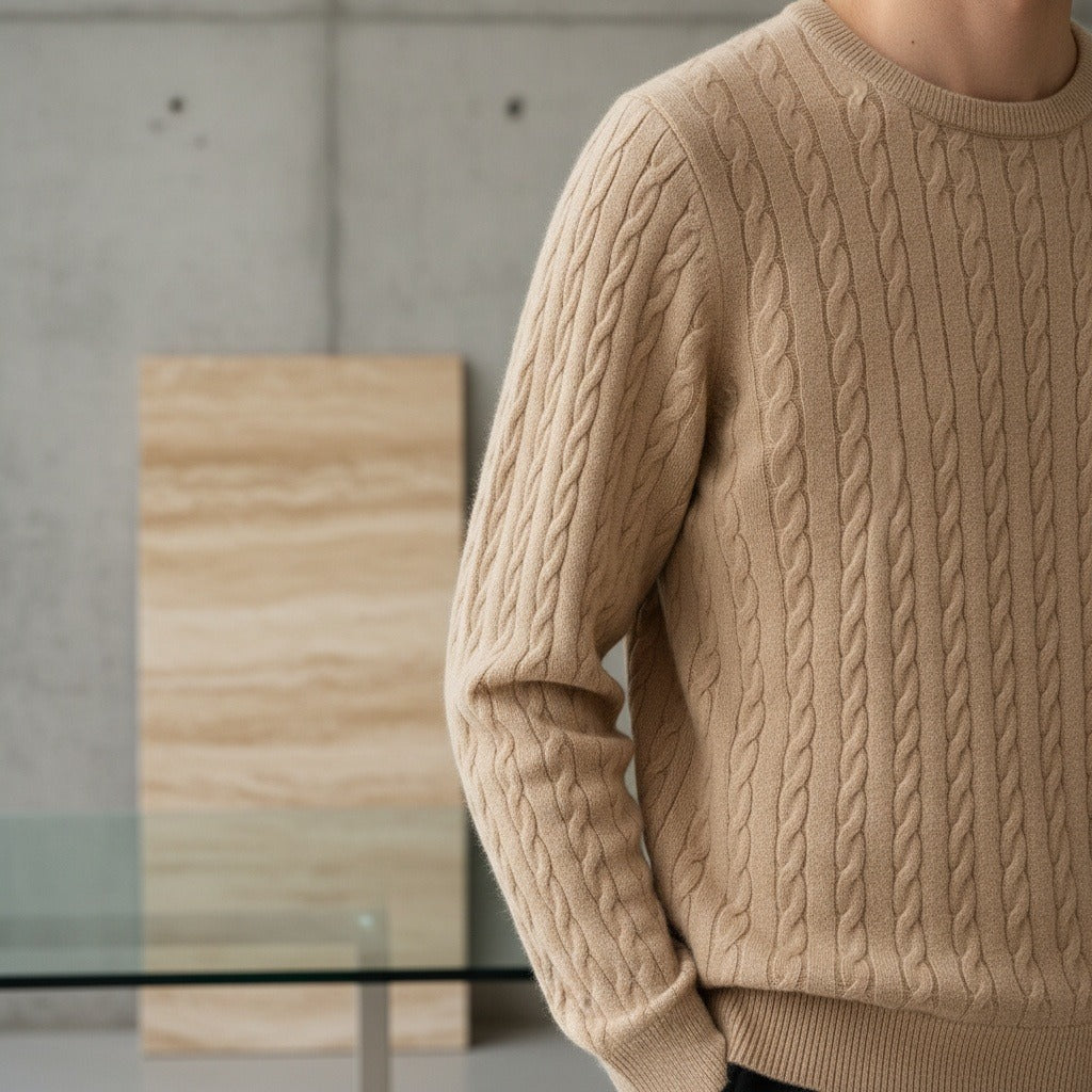 Men's Ribbed Knit Jumper – Crew Neck Wool Blend Sweater