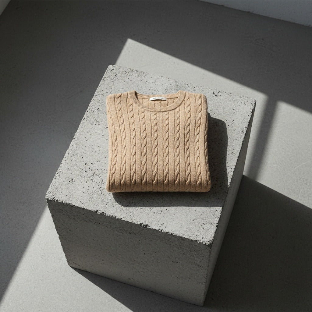 Men's Ribbed Knit Jumper – Crew Neck Wool Blend Sweater
