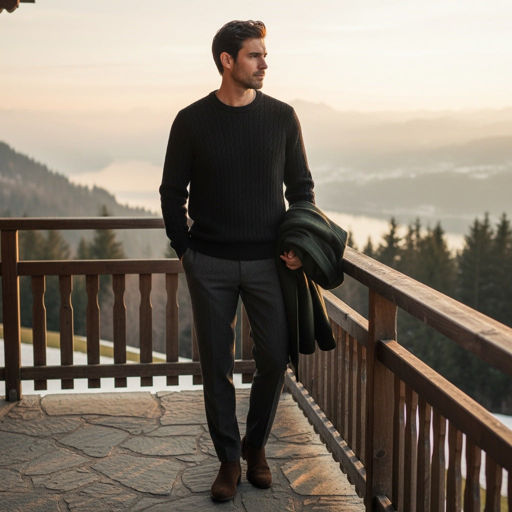 Men's Ribbed Knit Jumper – Crew Neck Wool Blend Sweater
