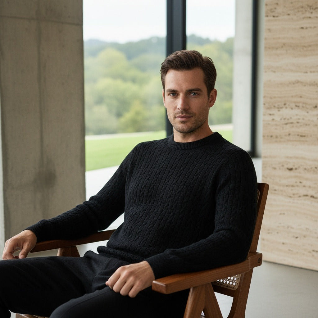 Men's Ribbed Knit Jumper – Crew Neck Wool Blend Sweater