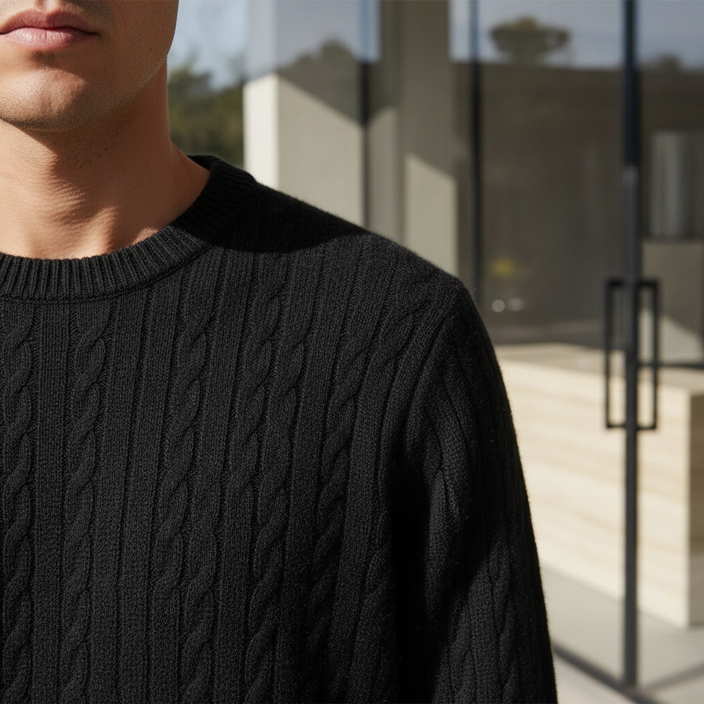 Men's Ribbed Knit Jumper – Crew Neck Wool Blend Sweater