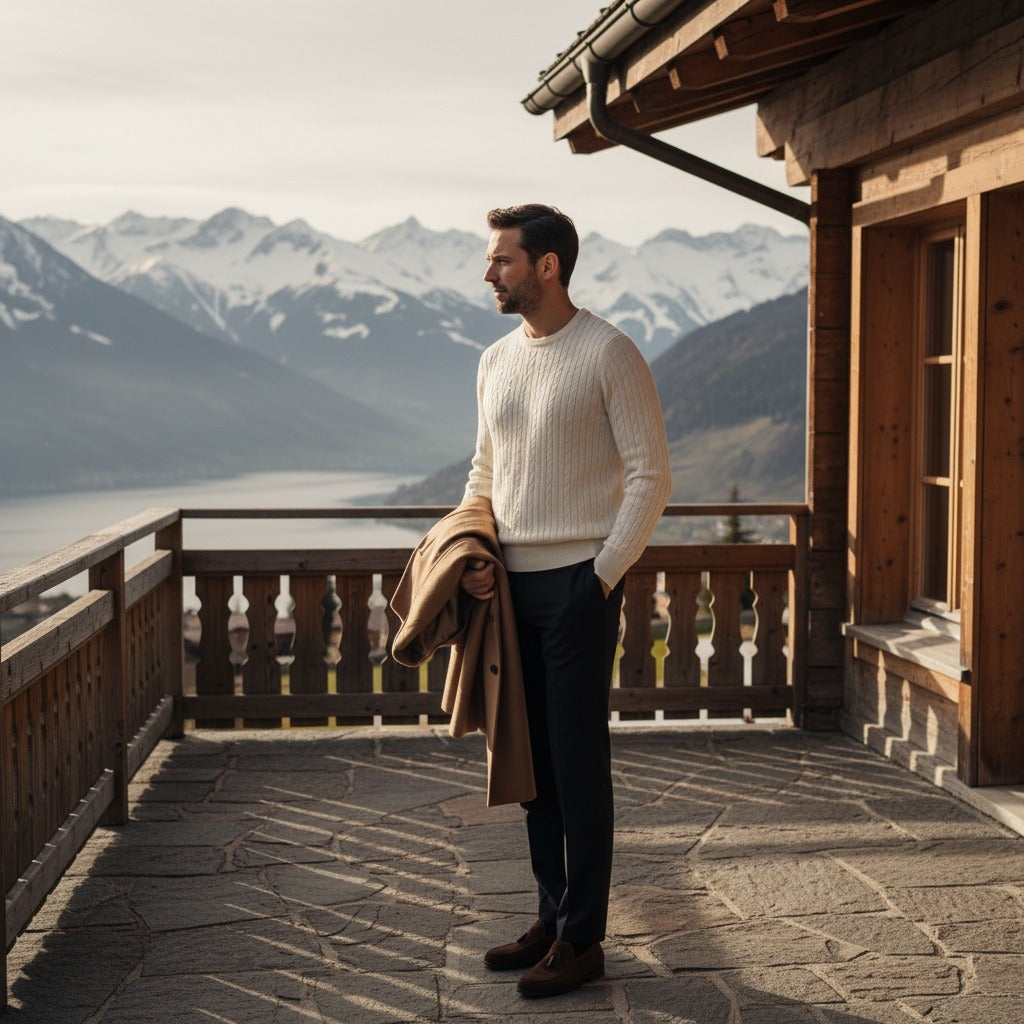 Men's Ribbed Knit Jumper – Crew Neck Wool Blend Sweater