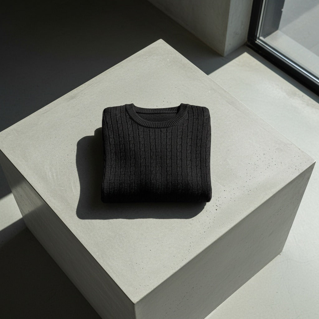 Men's Ribbed Knit Jumper – Crew Neck Wool Blend Sweater