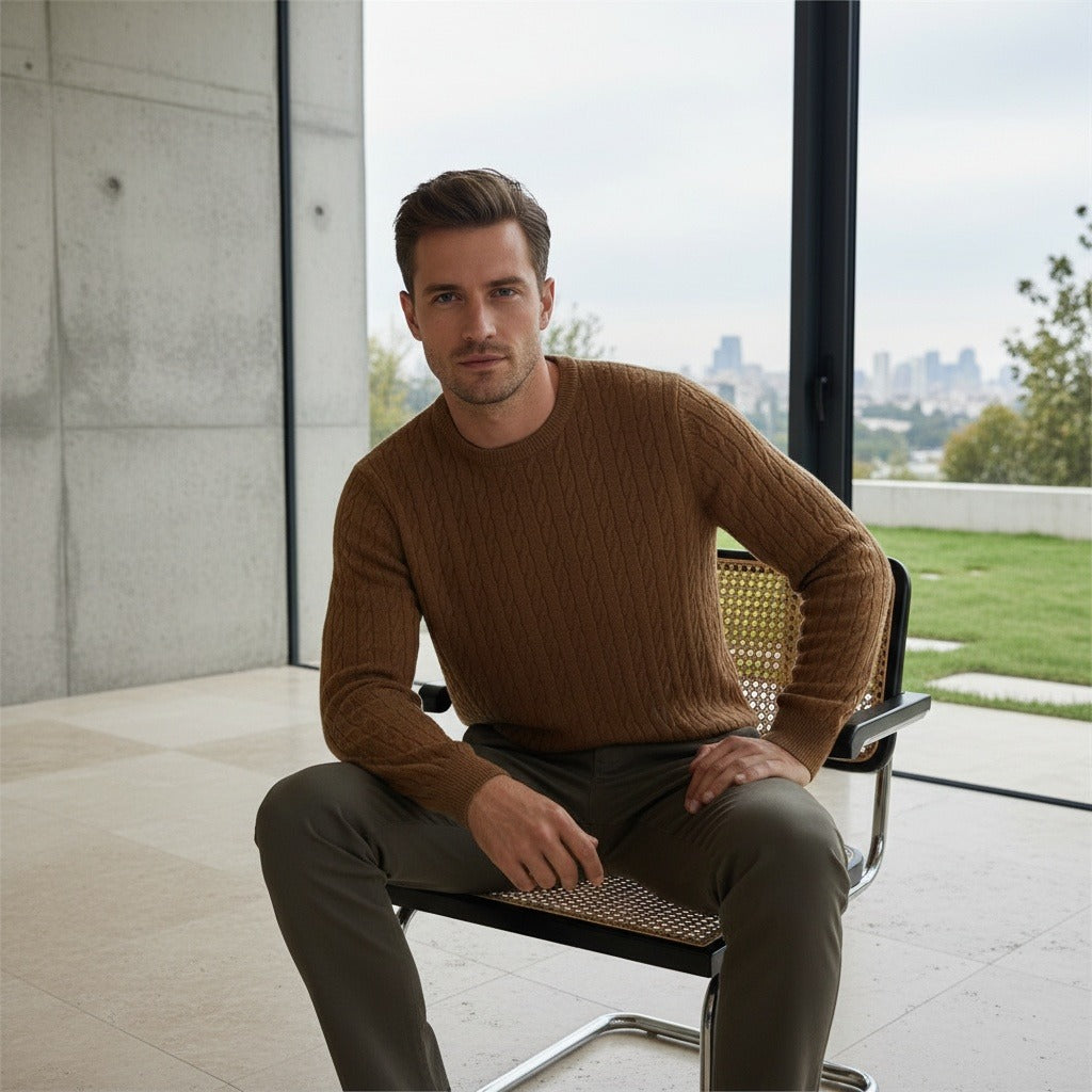Men's Ribbed Knit Jumper – Crew Neck Wool Blend Sweater