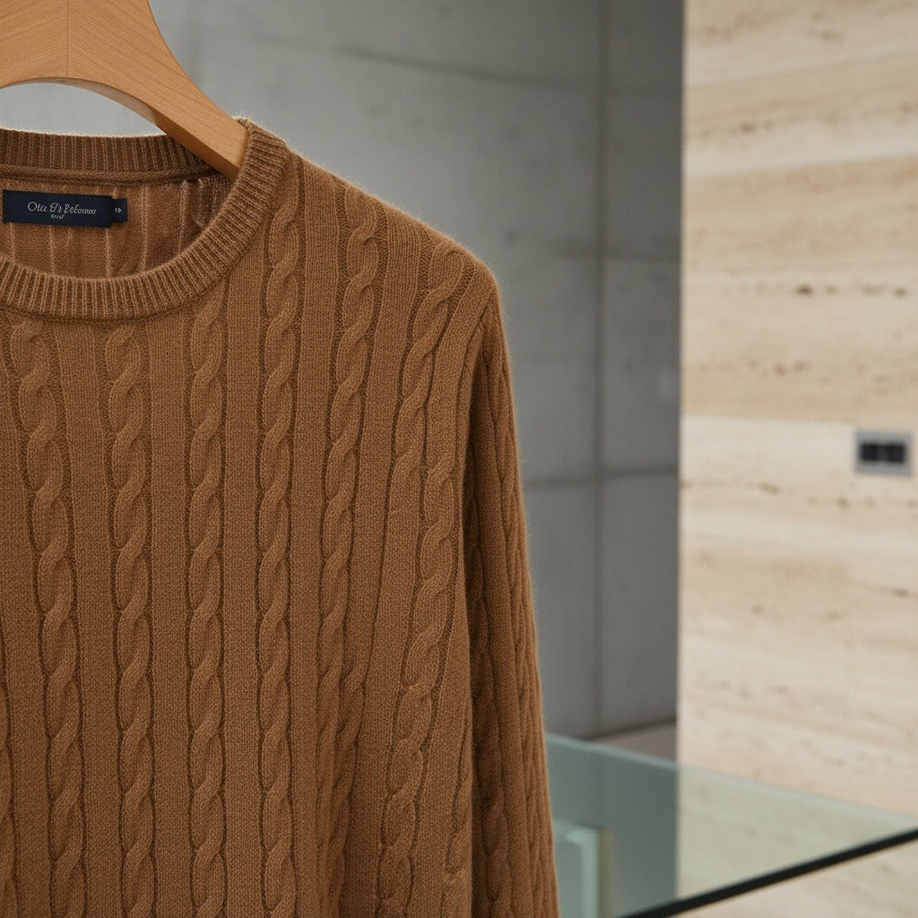 Men's Ribbed Knit Jumper – Crew Neck Wool Blend Sweater