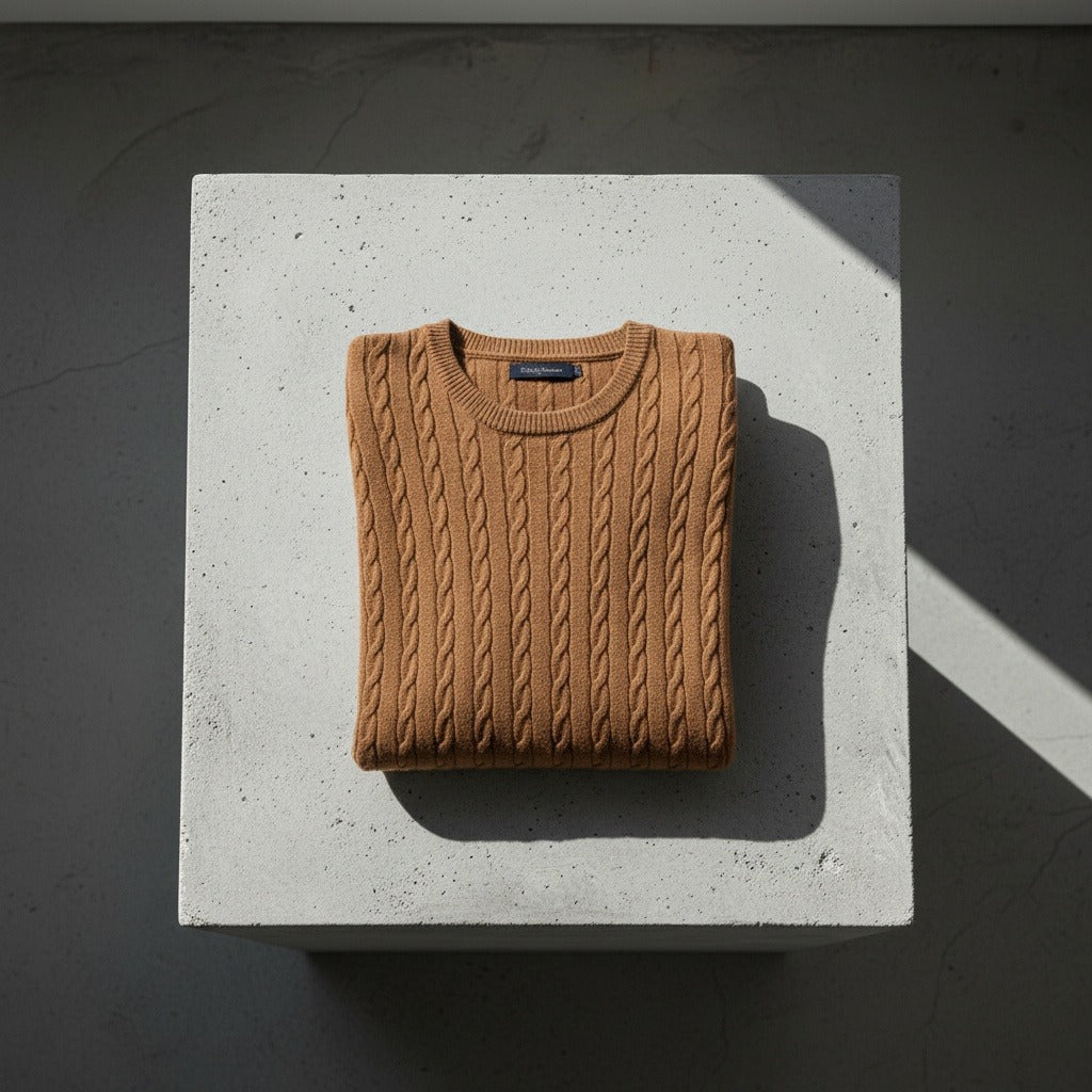 Men's Ribbed Knit Jumper – Crew Neck Wool Blend Sweater