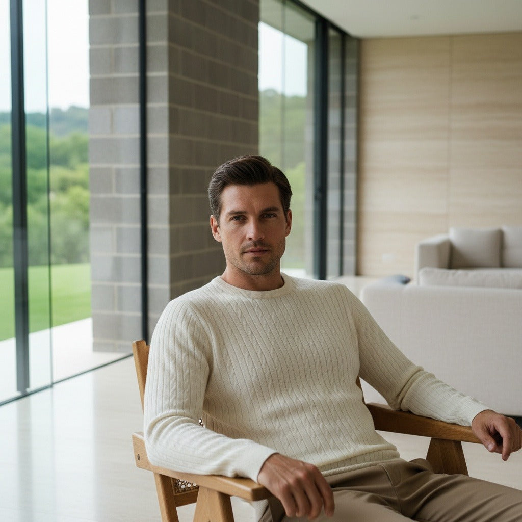 Men's Ribbed Knit Jumper – Crew Neck Wool Blend Sweater