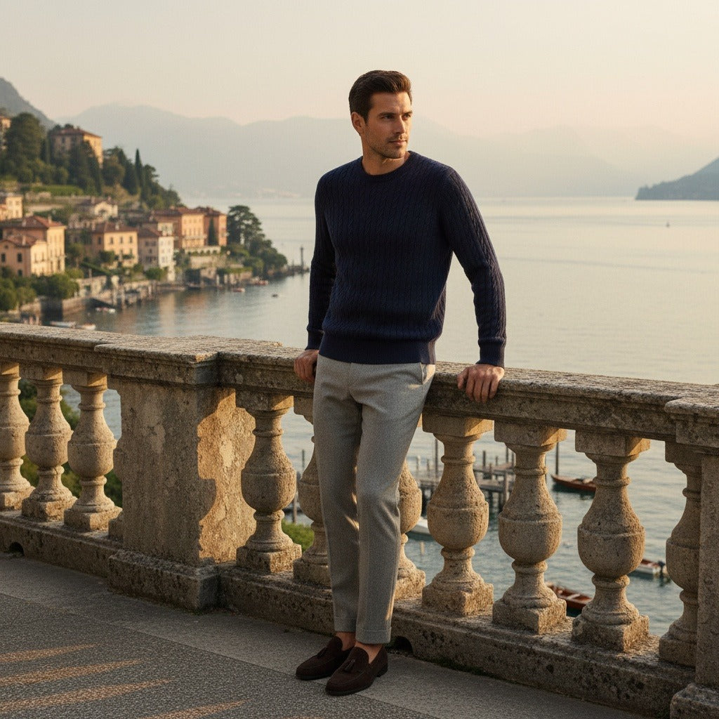 Men's Ribbed Knit Jumper – Crew Neck Wool Blend Sweater