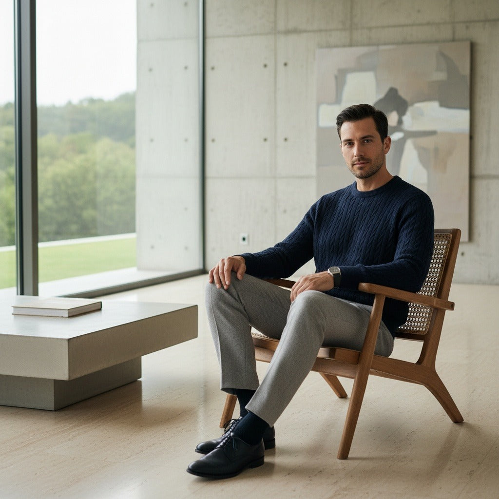 Men's Ribbed Knit Jumper – Crew Neck Wool Blend Sweater