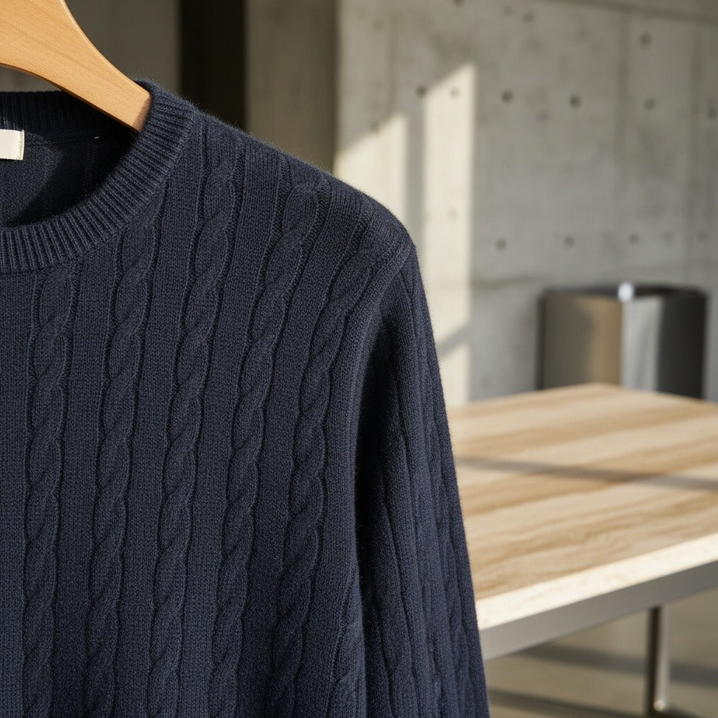 Men's Ribbed Knit Jumper – Crew Neck Wool Blend Sweater