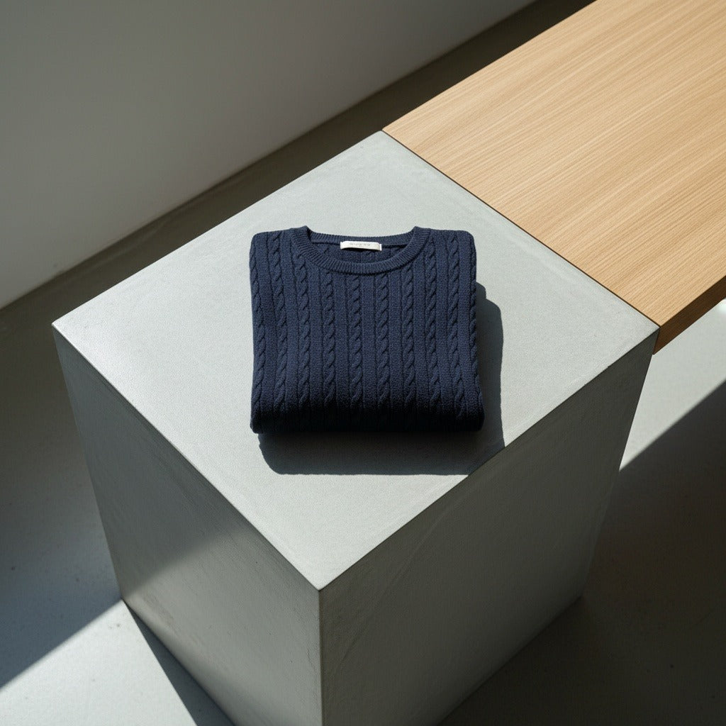 Men's Ribbed Knit Jumper – Crew Neck Wool Blend Sweater