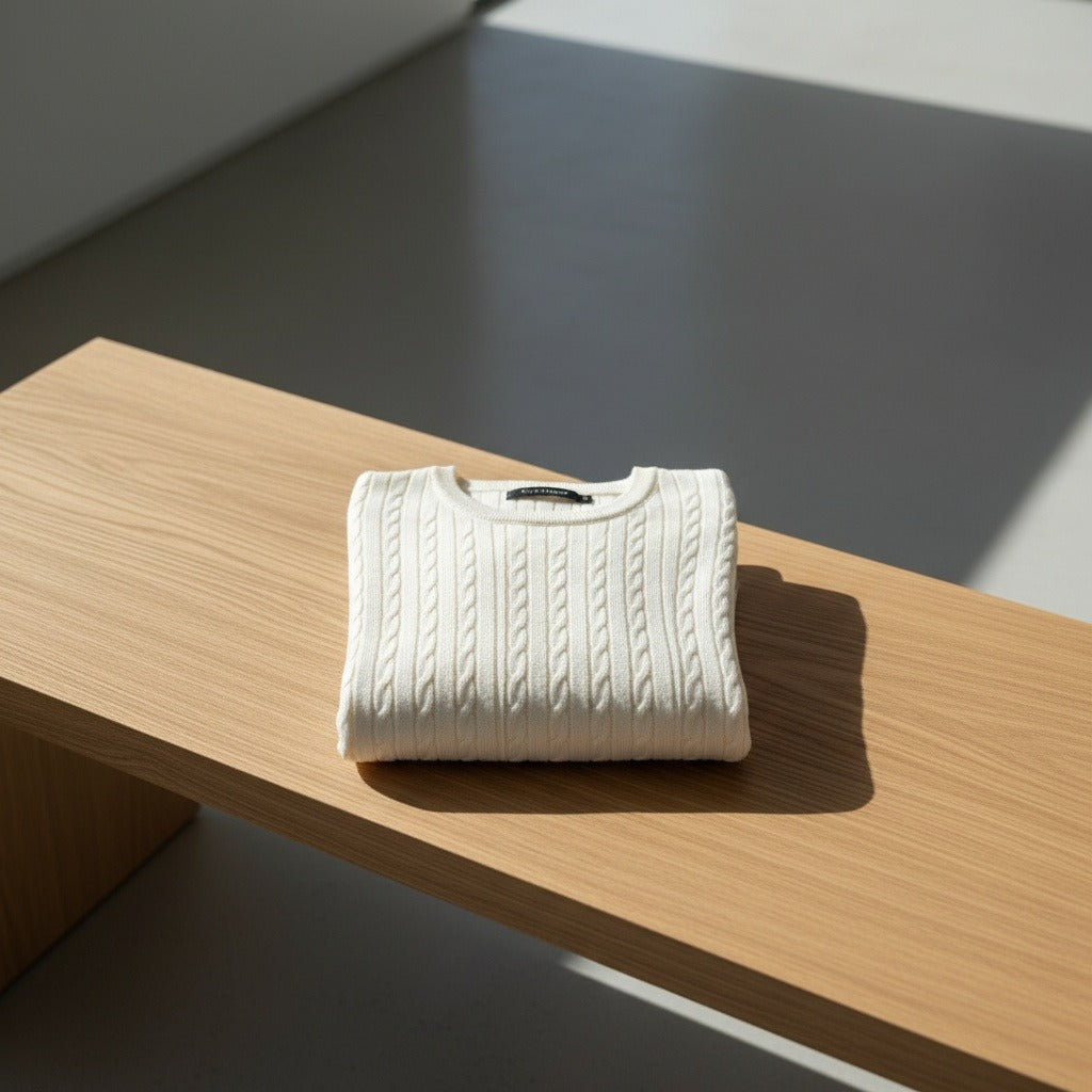 Men's Ribbed Knit Jumper – Crew Neck Wool Blend Sweater