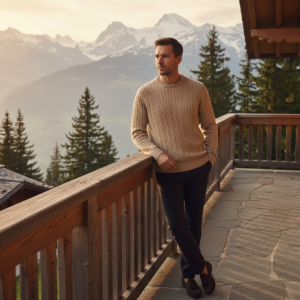 Men's Ribbed Knit Jumper – Crew Neck Wool Blend Sweater