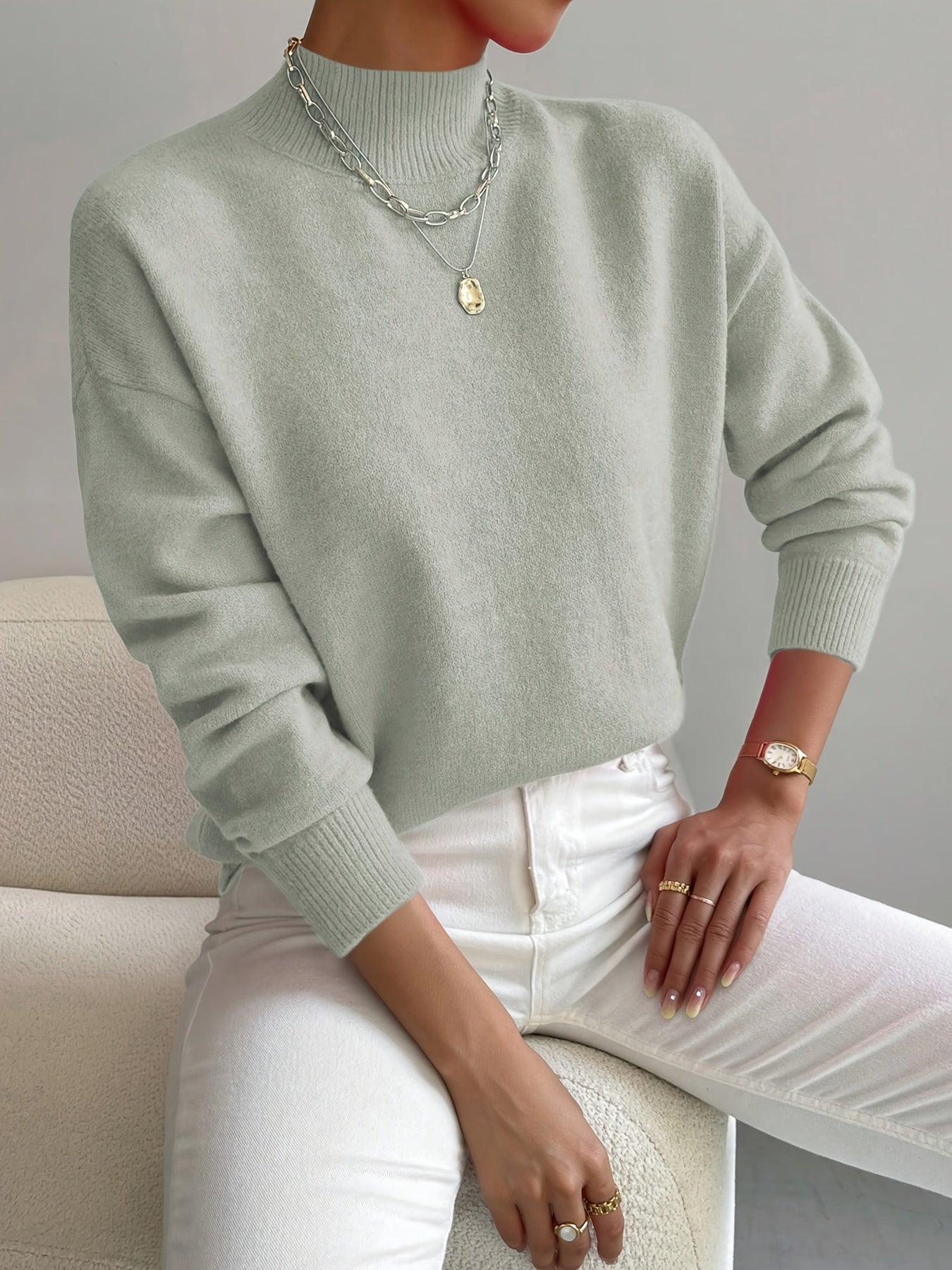 Women's Funnel Neck Jumper – Samantha Soft Knit Sweater