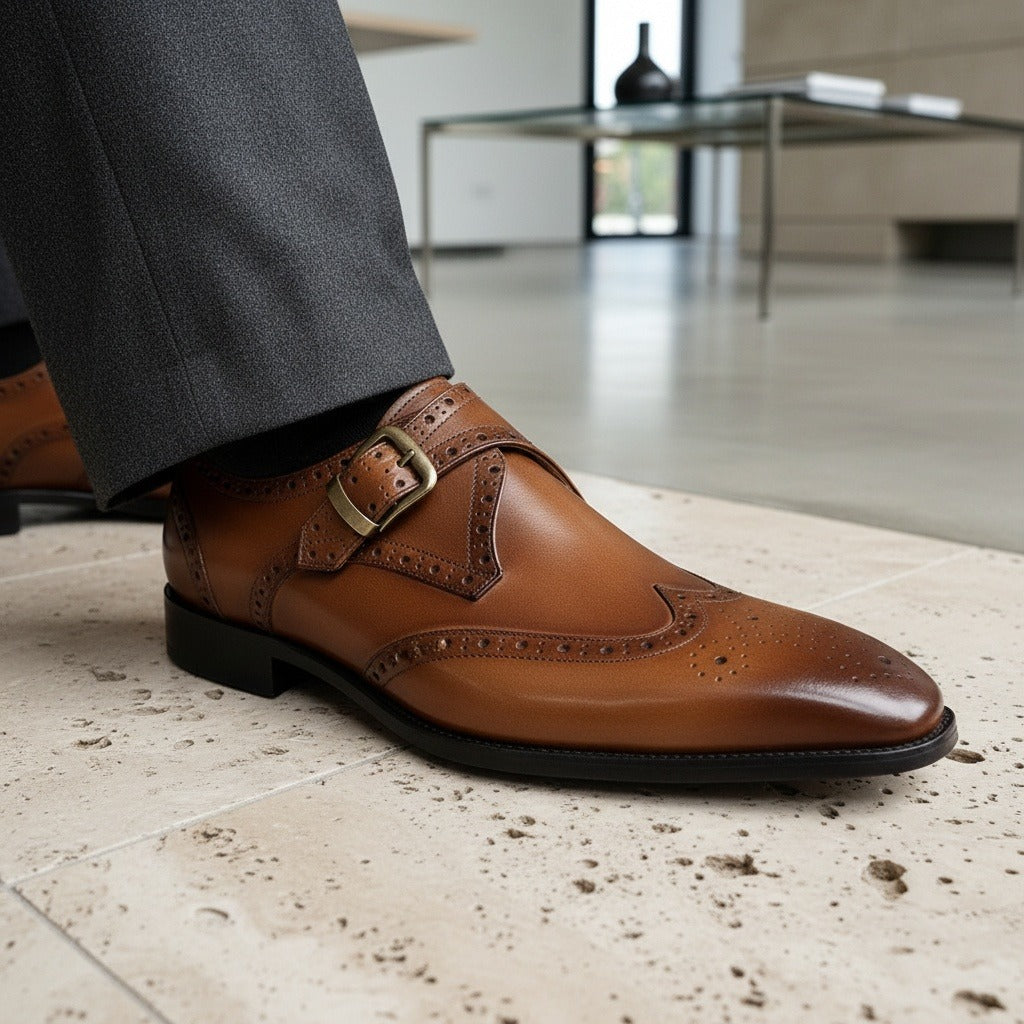 Men's Monk Strap Brogues – Wingtip Leather Shoes