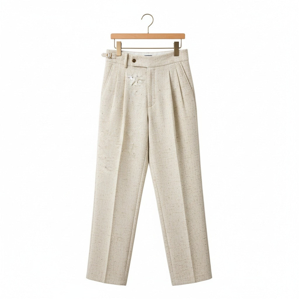Men's Wide Leg Trousers in oatmeal – High Waist Pleated Trousers