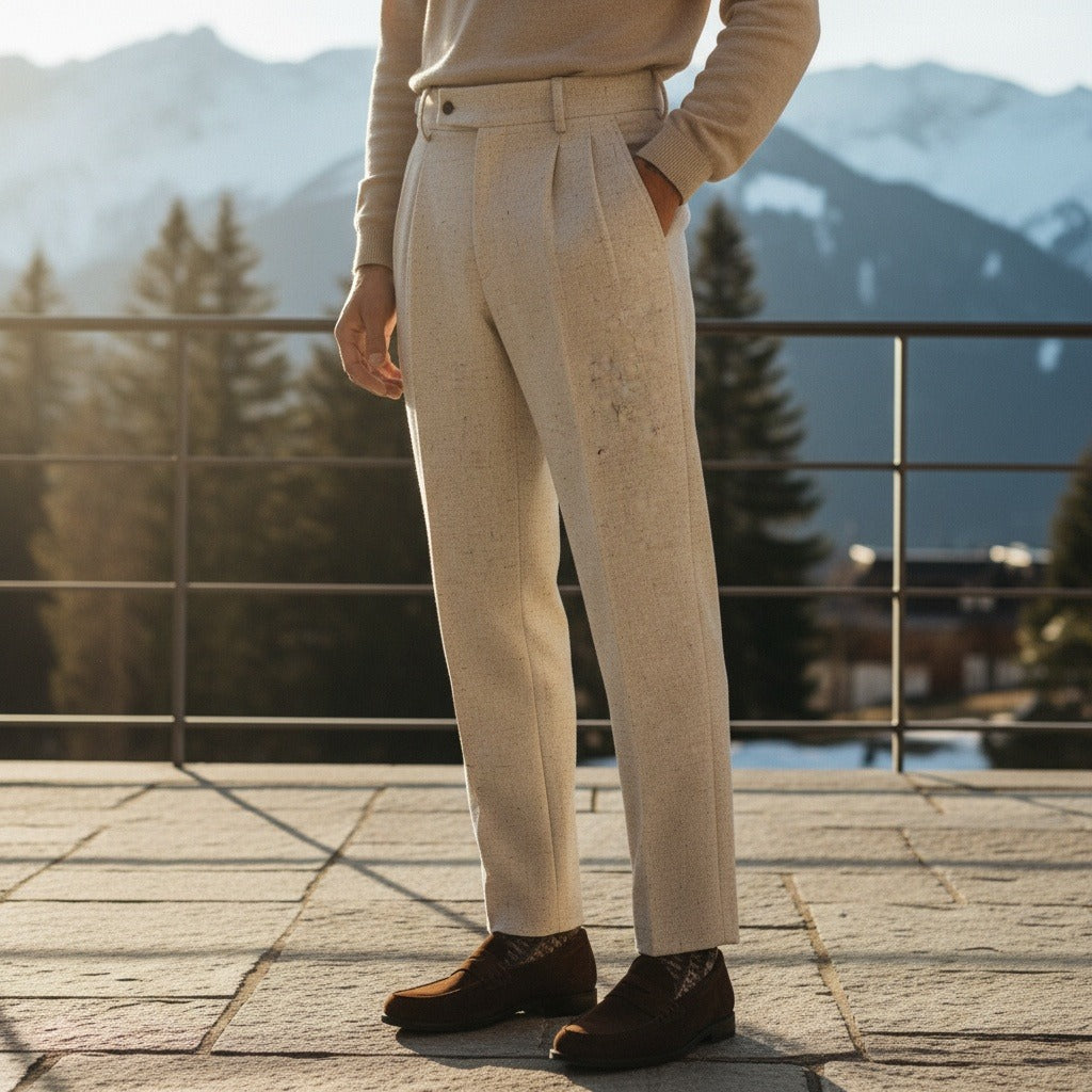 Men's Wide Leg Trousers in oatmeal, view 2