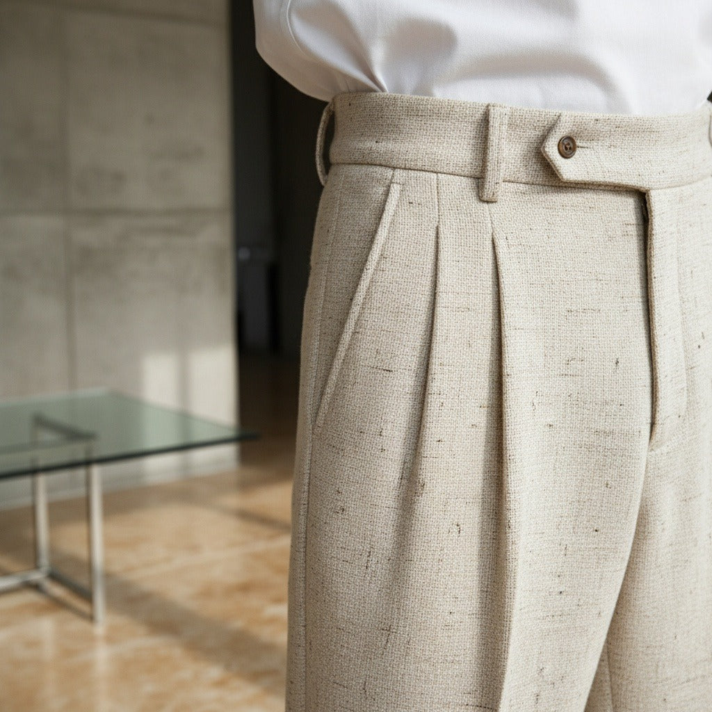 Men's Wide Leg Trousers in oatmeal, view 4