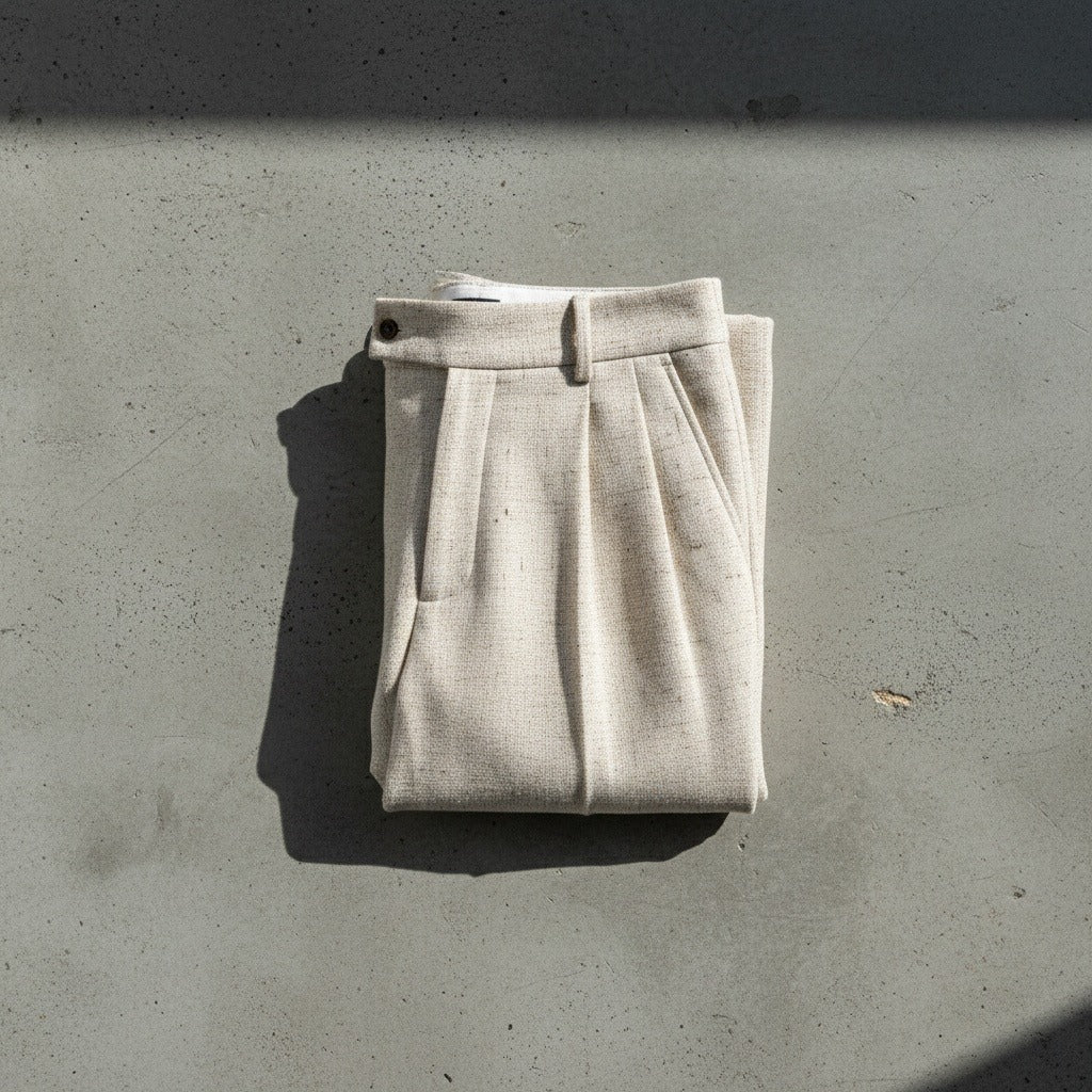 Men's Wide Leg Trousers in oatmeal, view 7