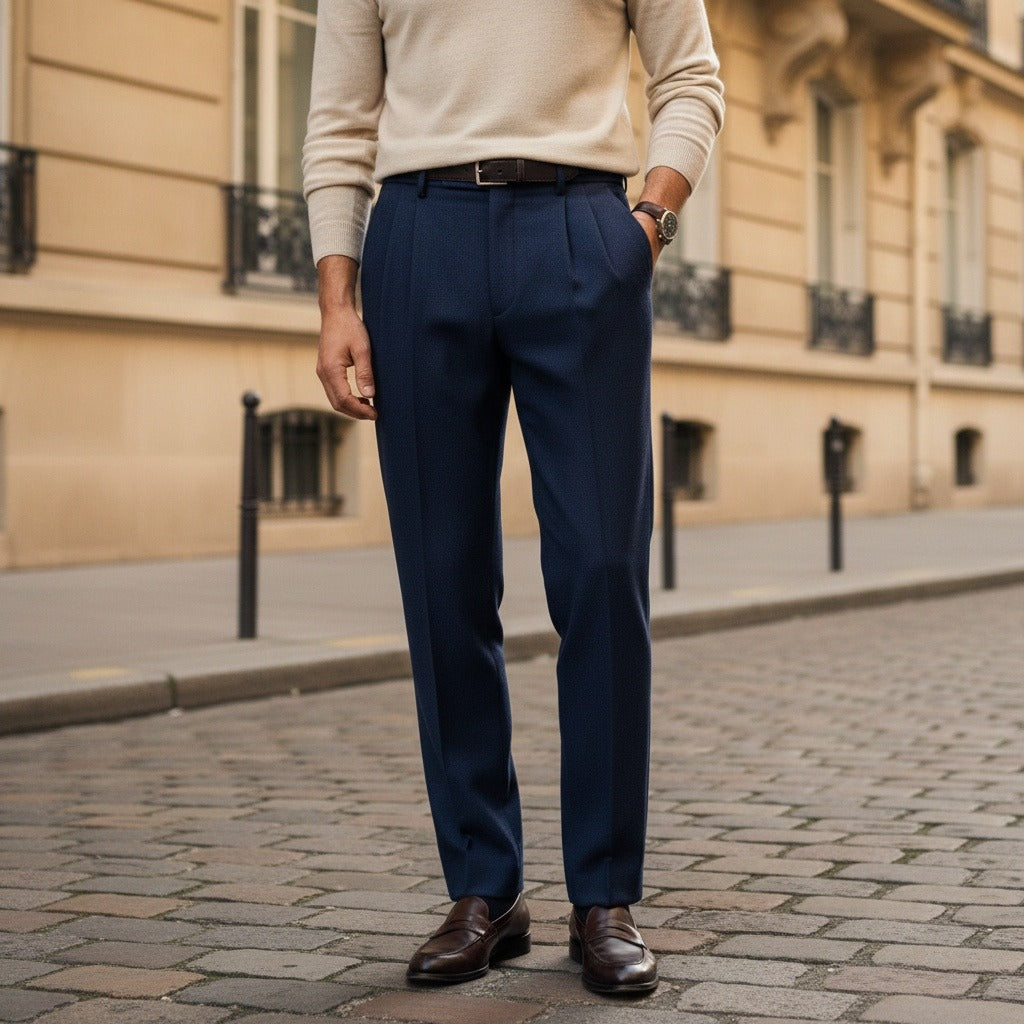 Men's Pleated Trousers in navy, view 2