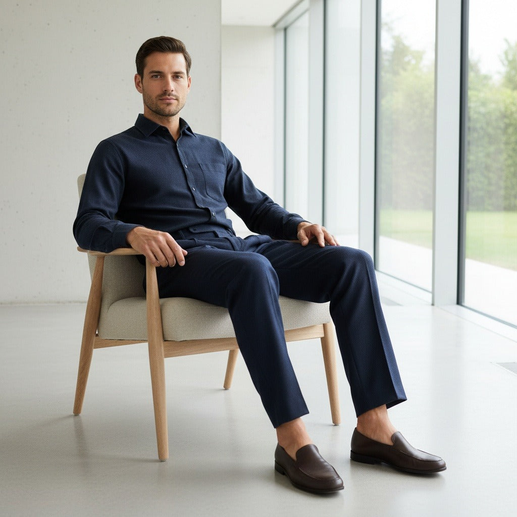 Men's Pleated Trousers in navy, view 3