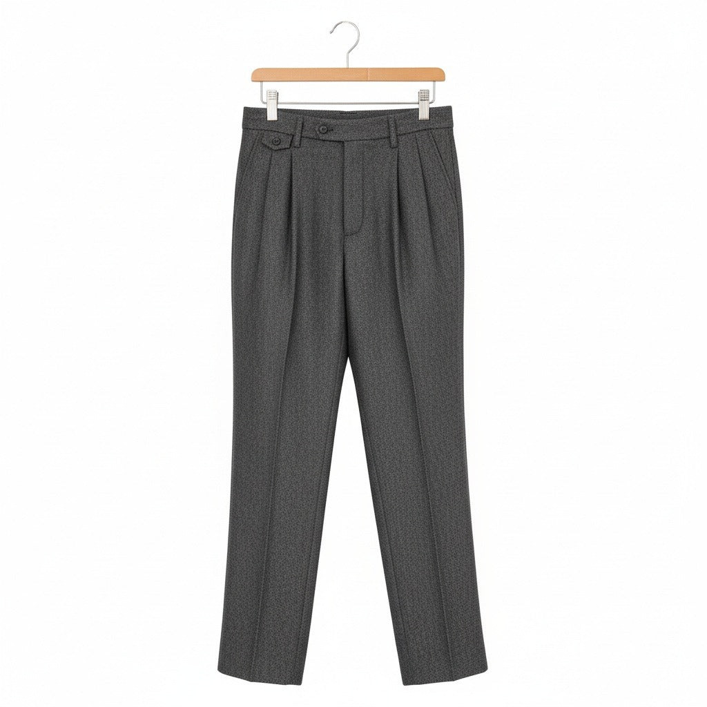 Men's Pleated Tweed Trousers – Tapered Leg with Turn-Ups