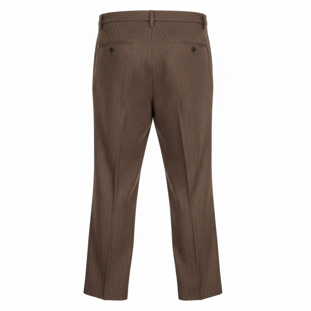 Men's Pleated Tweed Trousers – Tapered Leg with Turn-Ups