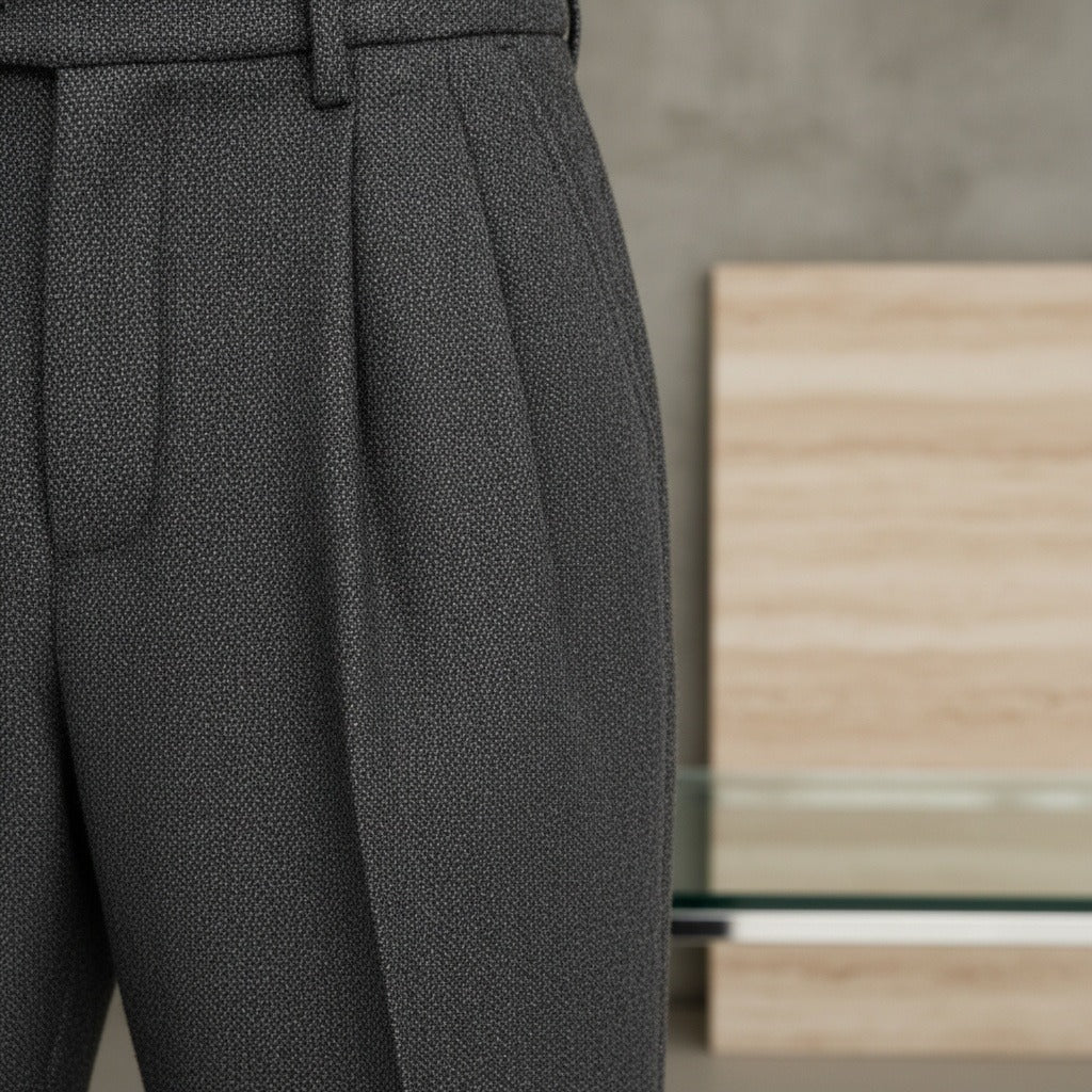 Men's Pleated Tweed Trousers – Tapered Leg with Turn-Ups