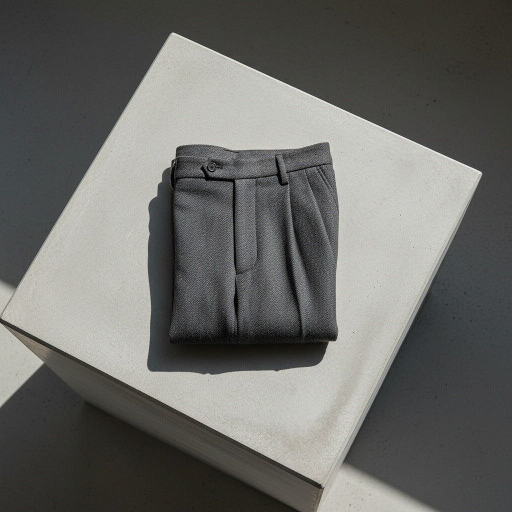 Men's Pleated Tweed Trousers – Tapered Leg with Turn-Ups