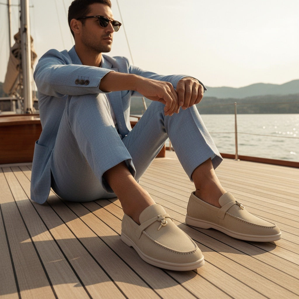 Men's Bit Loafers – Cream Suede Slip On Shoes