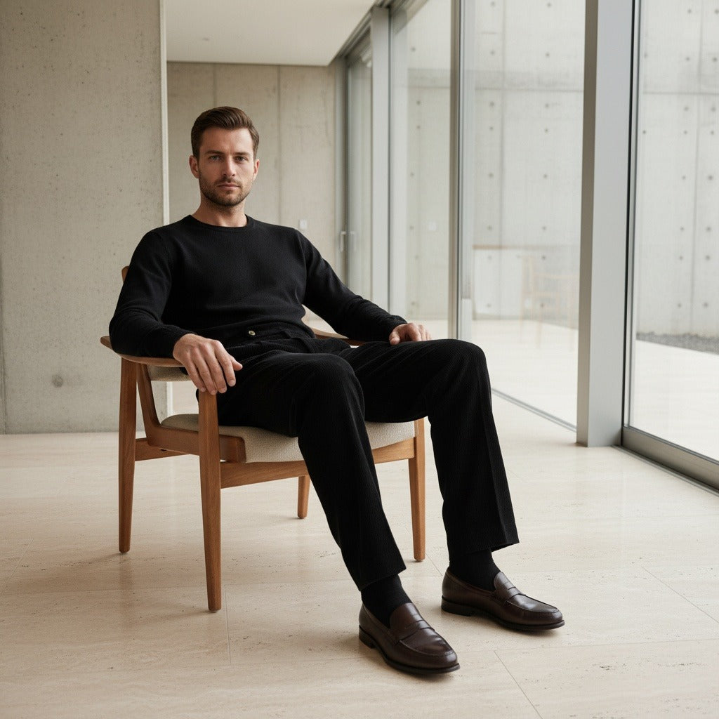 Men's Velvet Trousers – Pleated Straight Leg with Turn-Ups