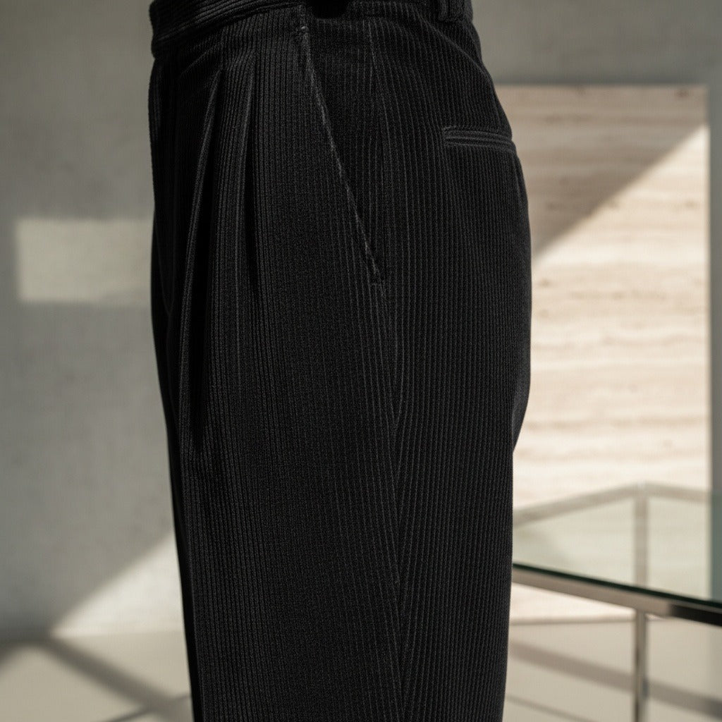 Men's Velvet Trousers – Pleated Straight Leg with Turn-Ups
