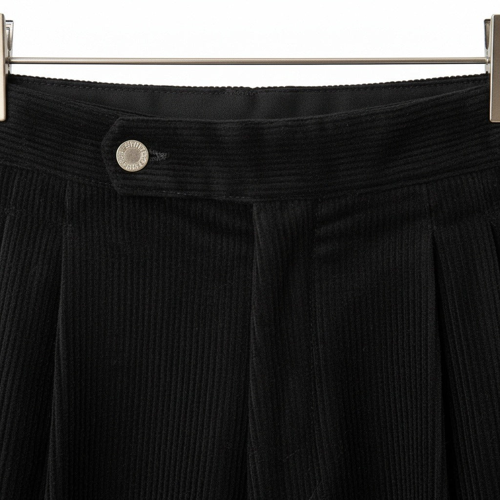 Men's Velvet Trousers – Pleated Straight Leg with Turn-Ups