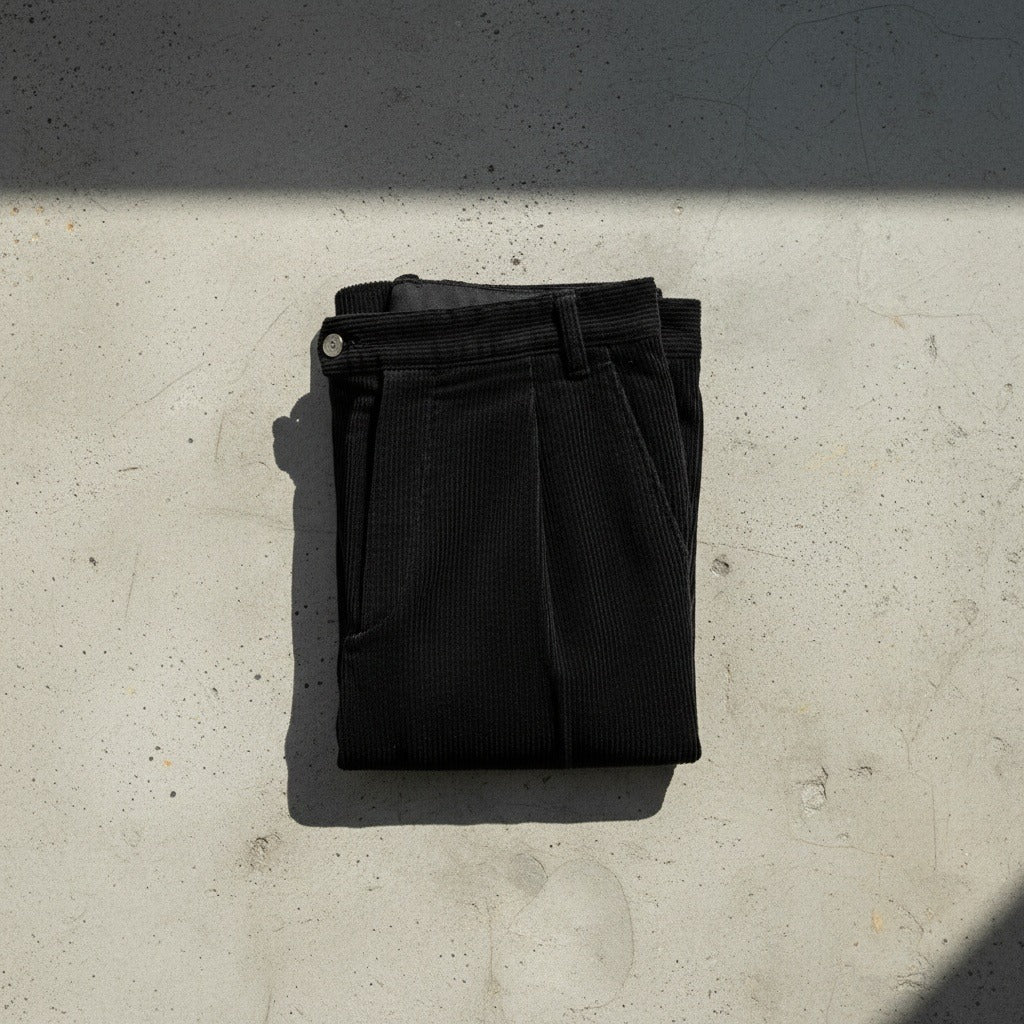 Men's Velvet Trousers – Pleated Straight Leg with Turn-Ups