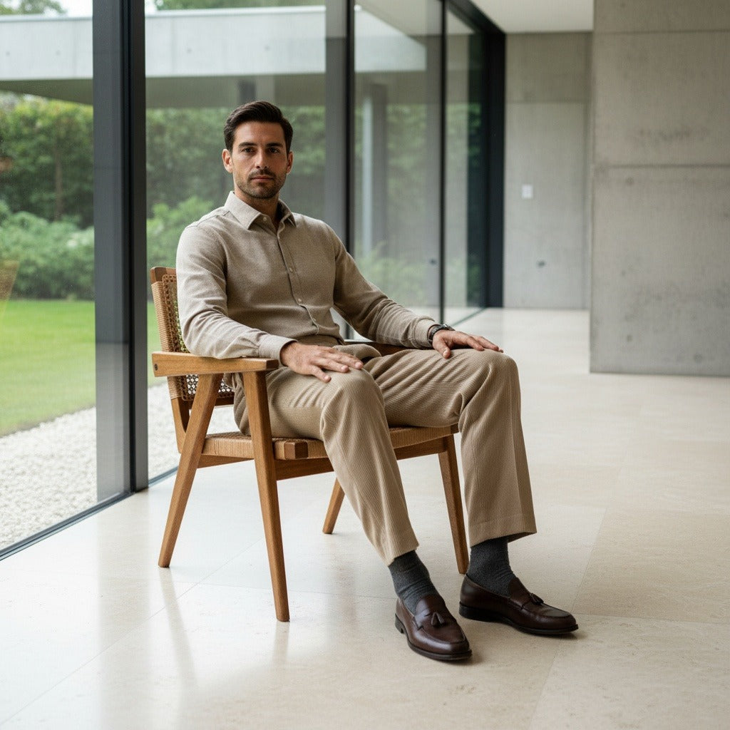 Men's Velvet Trousers – Pleated Straight Leg with Turn-Ups