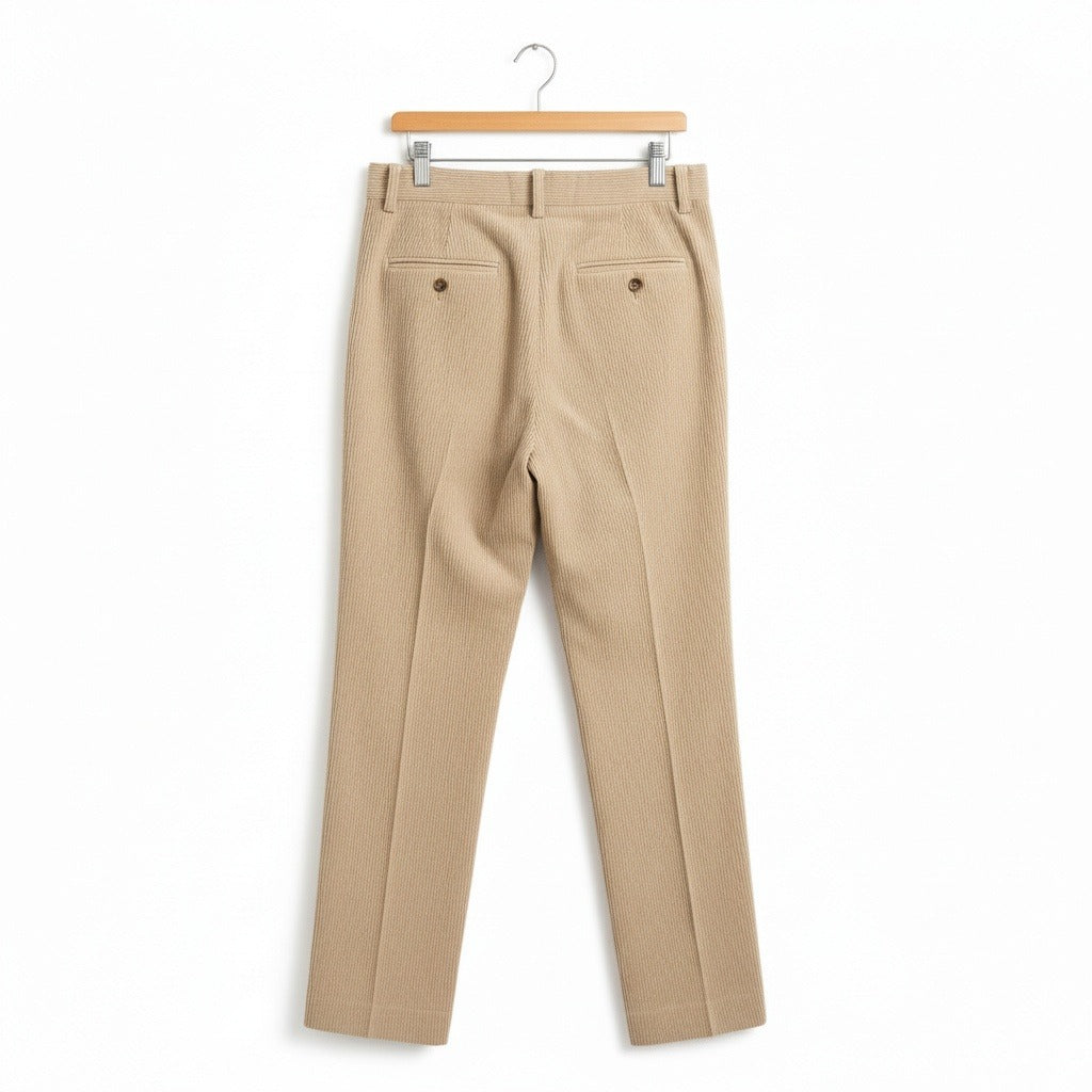 Men's Velvet Trousers – Pleated Straight Leg with Turn-Ups